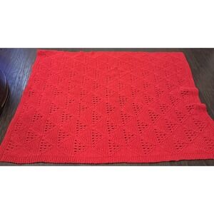 Tommy Hilfiger Red Cable Knit Throw Blanket 100% Cotton Holiday Cozy 66" X 50"